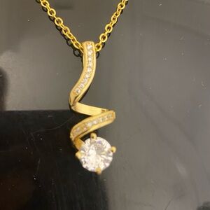 Elegant Gold Necklace with Spiral Pendant and CZ Diamond